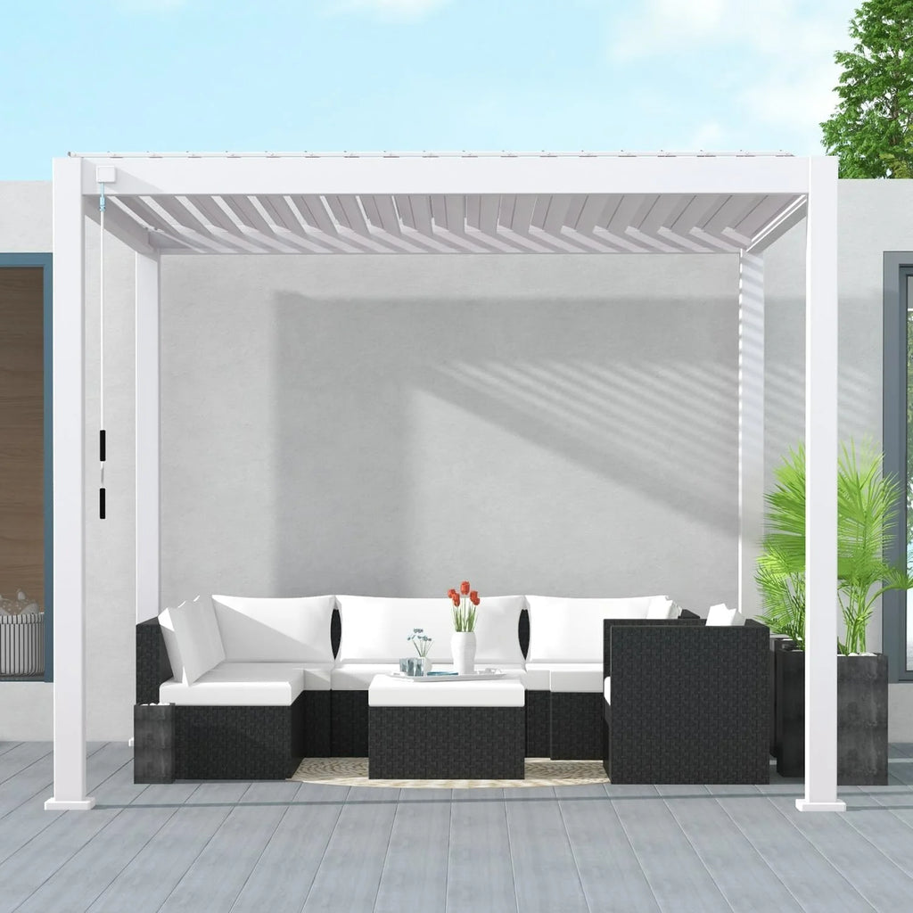 MIRADOR 111S Louvered Pergola 10' x 10' Outdoor Pergola Aluminum Gazebo w/ Adjustable Roof,White