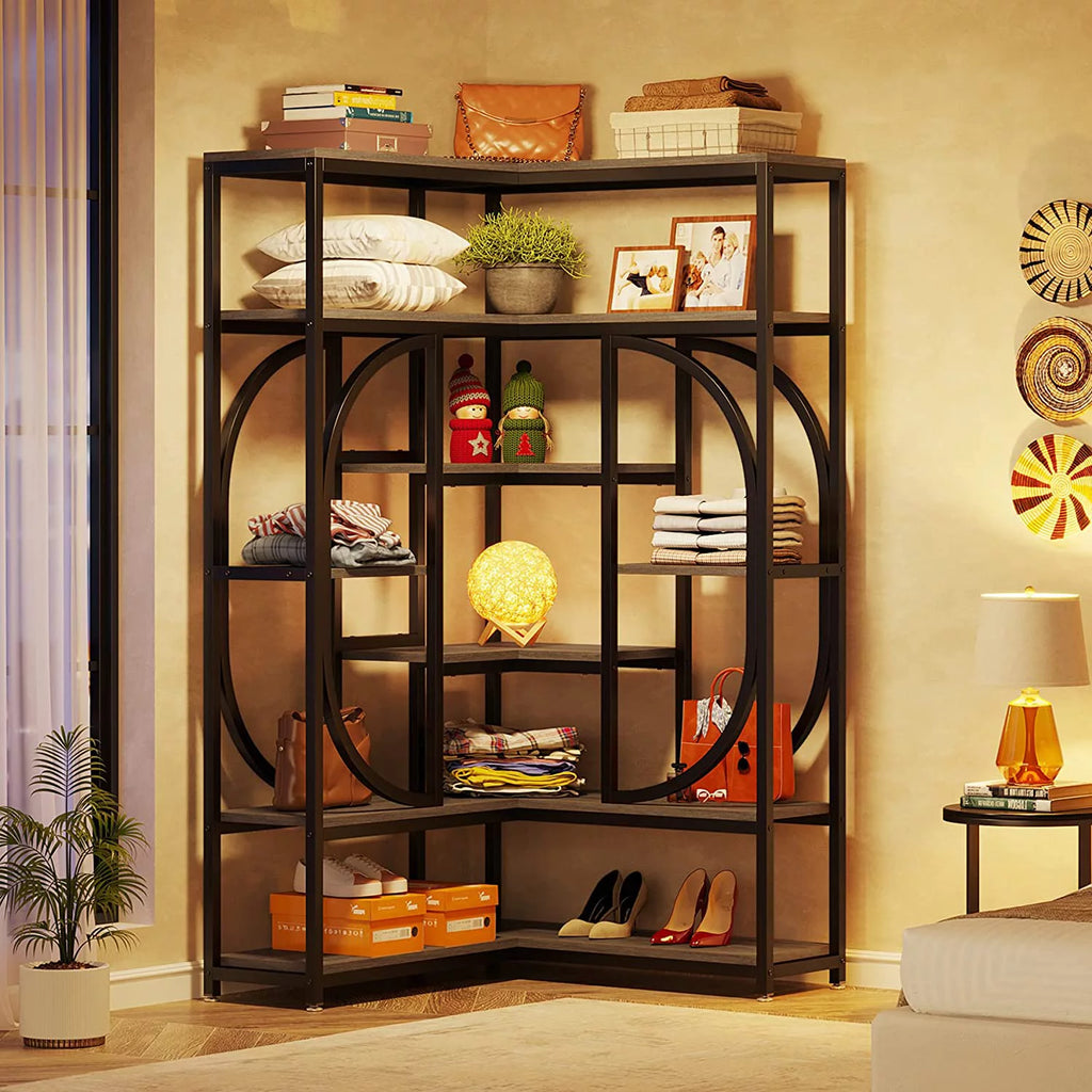7-Shelf Corner Bookshelf, L-Shaped Modern Bookcase with Storage Z52866