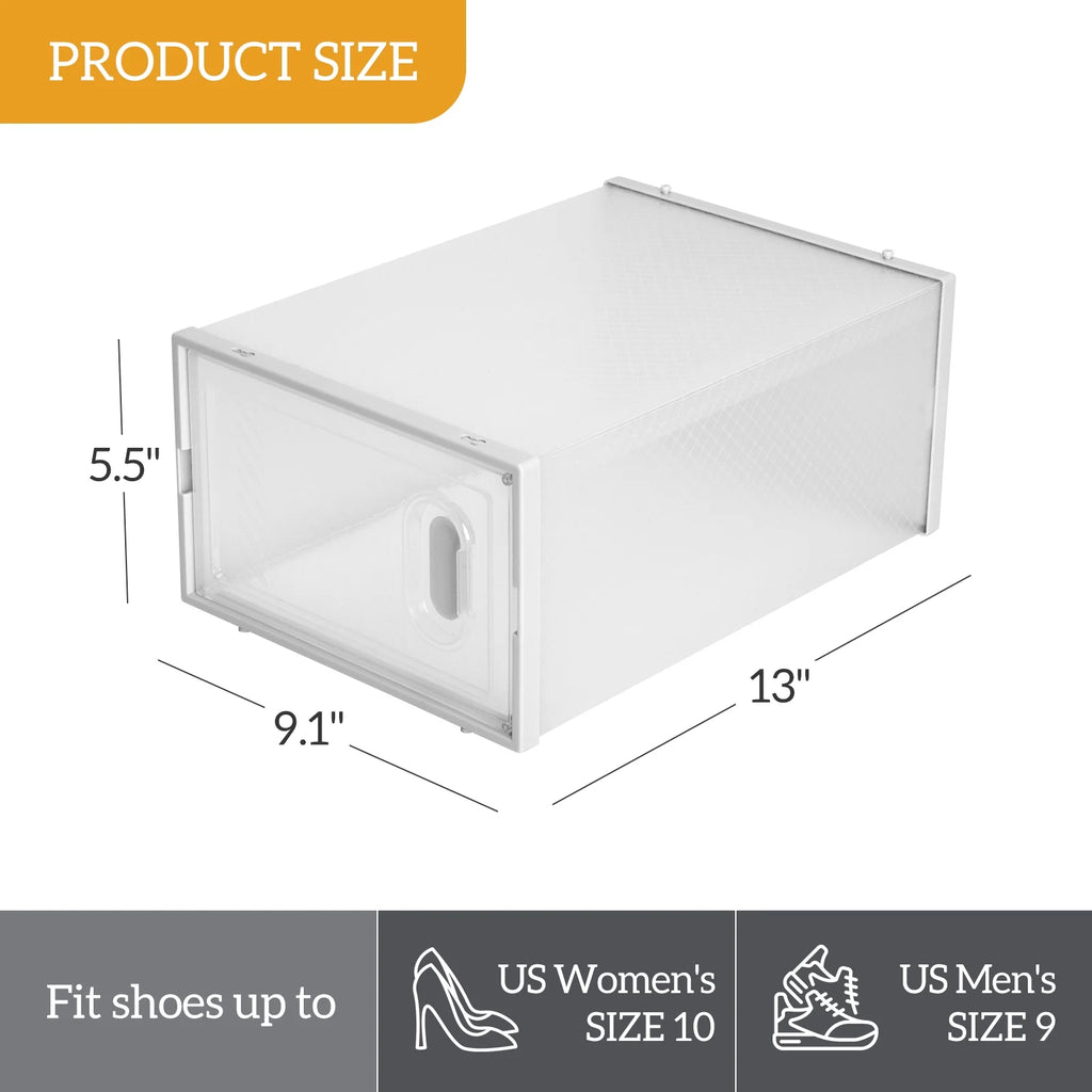 12 Pack Multipurpose Shoe Storage Boxes with Clear Lid, Foldable Stackable Organizer M249