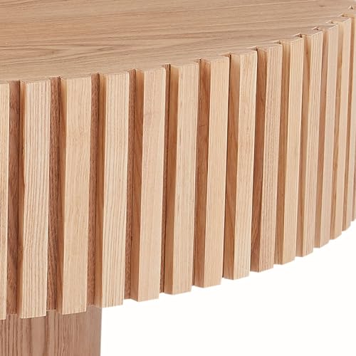 Walnut Wood Round Coffee Table with Vertical Texture A7453