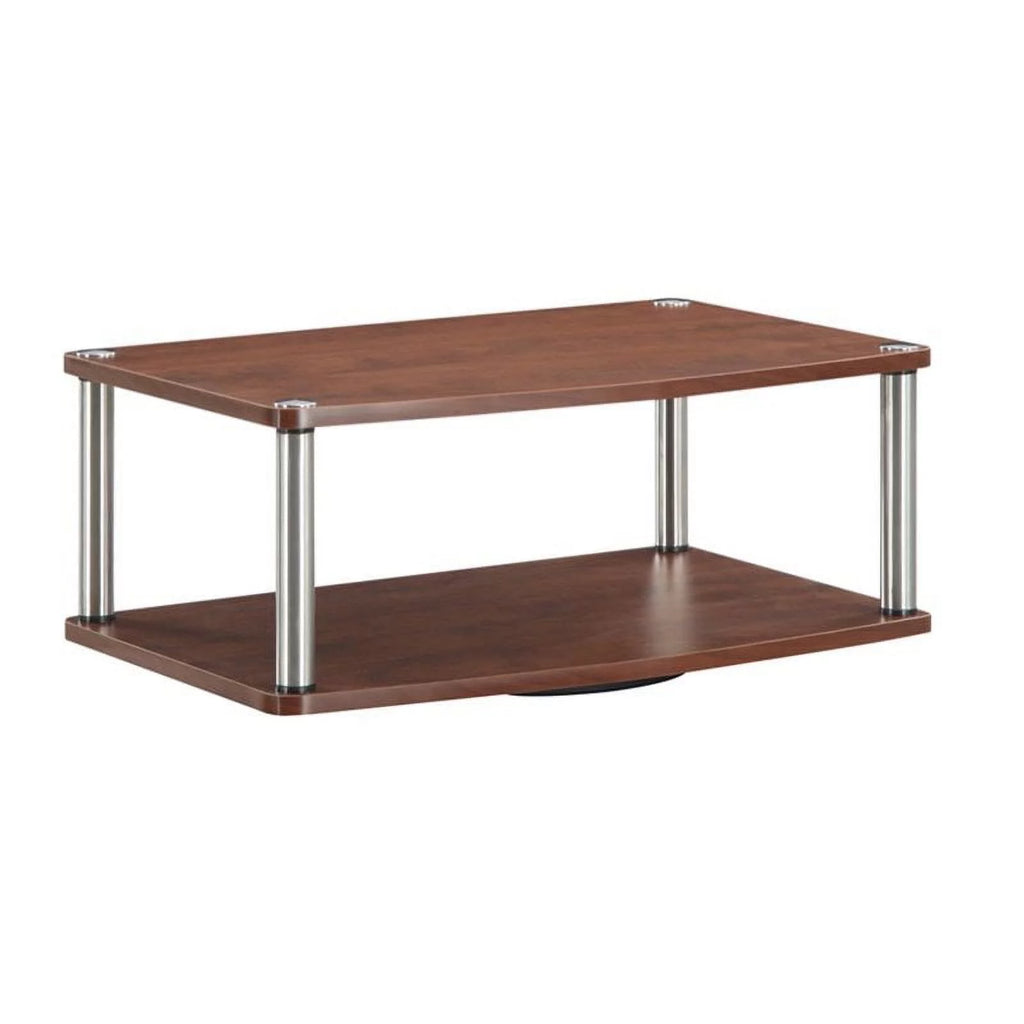 Pemberly Row Mid-Century Two Tier TV Swivel in Cherry Wood Finish