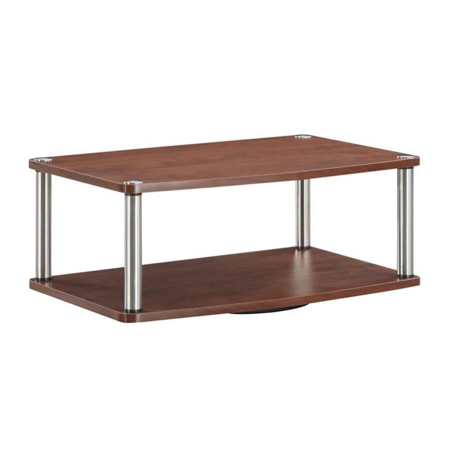 Pemberly Row Mid-Century Two Tier TV Swivel in Cherry Wood Finish