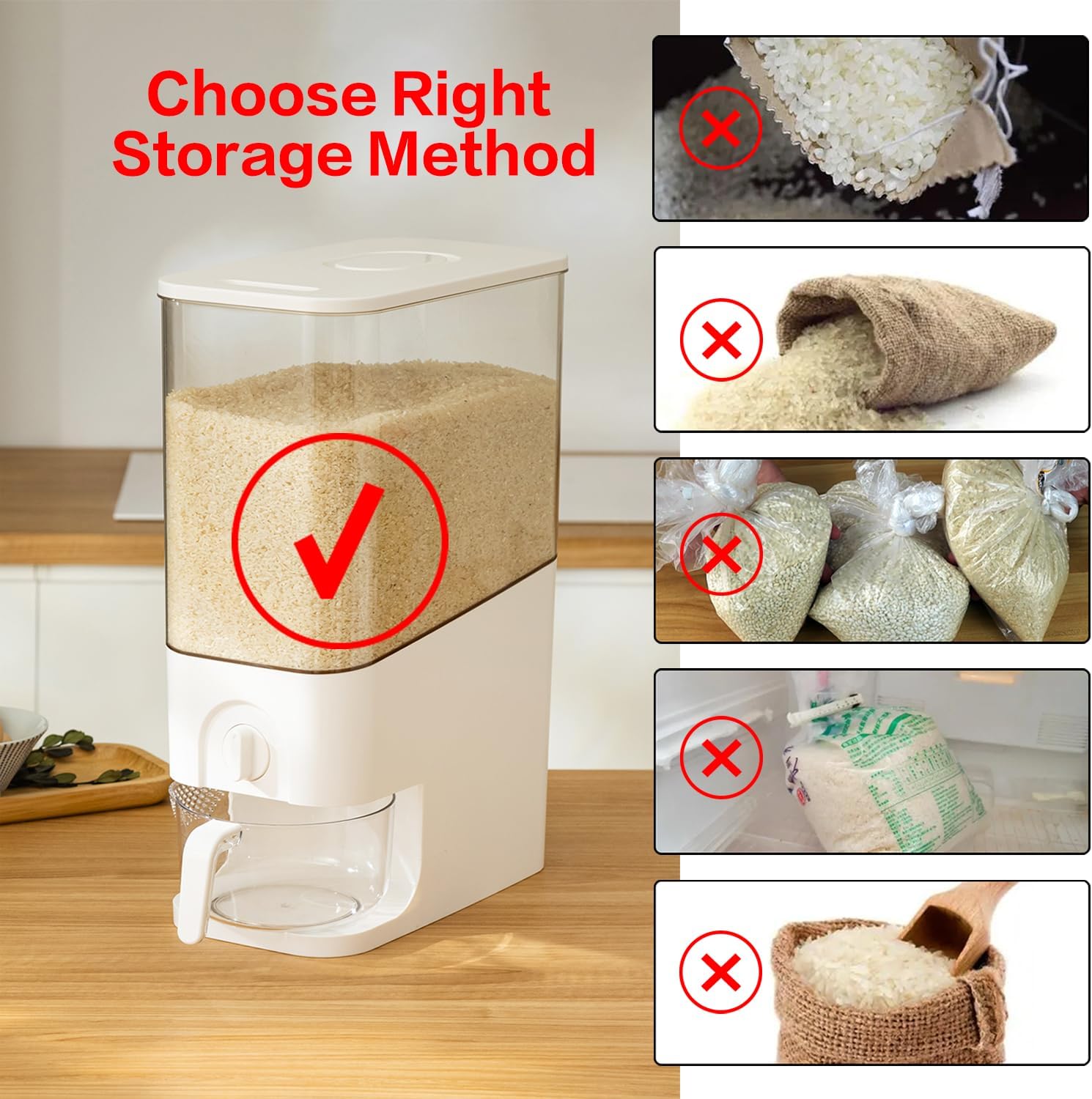 Rice Dispenser 10L Grain Storage Container with Measuring Cup X2157