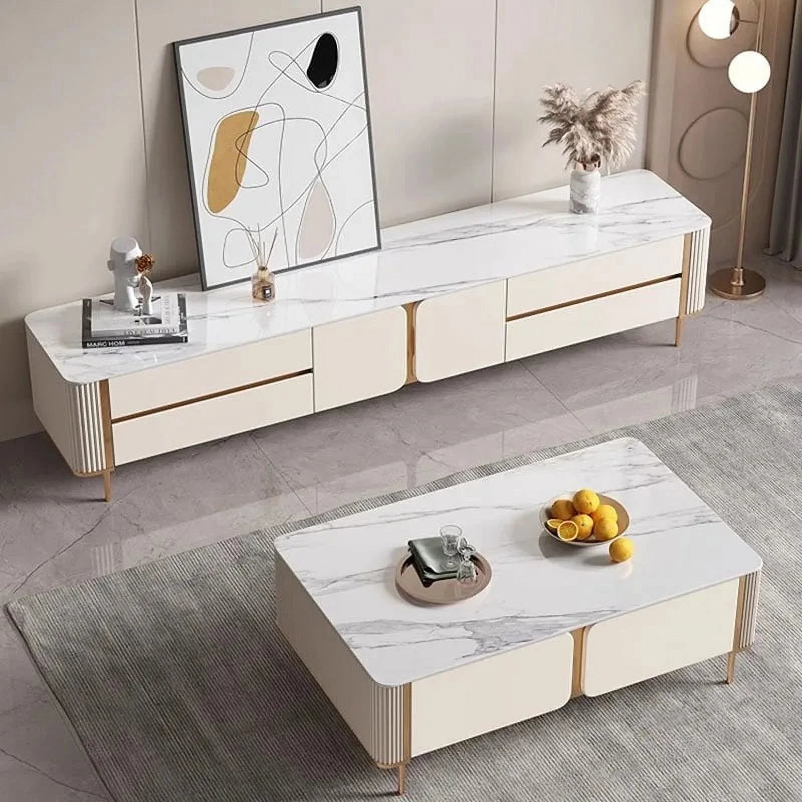 White TV Stand Display Cabinet for Living Room Y76206