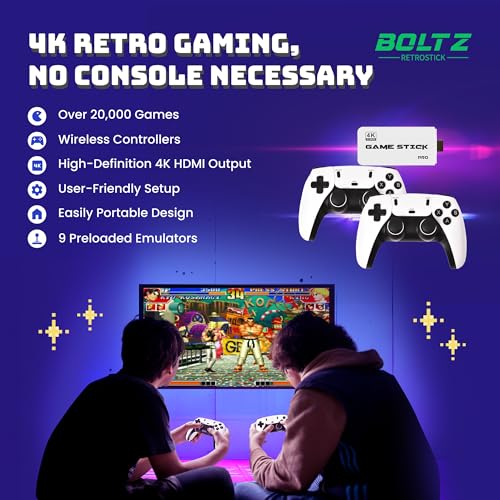 Retro Gaming Stick with 40,000+ Classic Games, 4K HDMI, 2 Wireless Controllers J6068