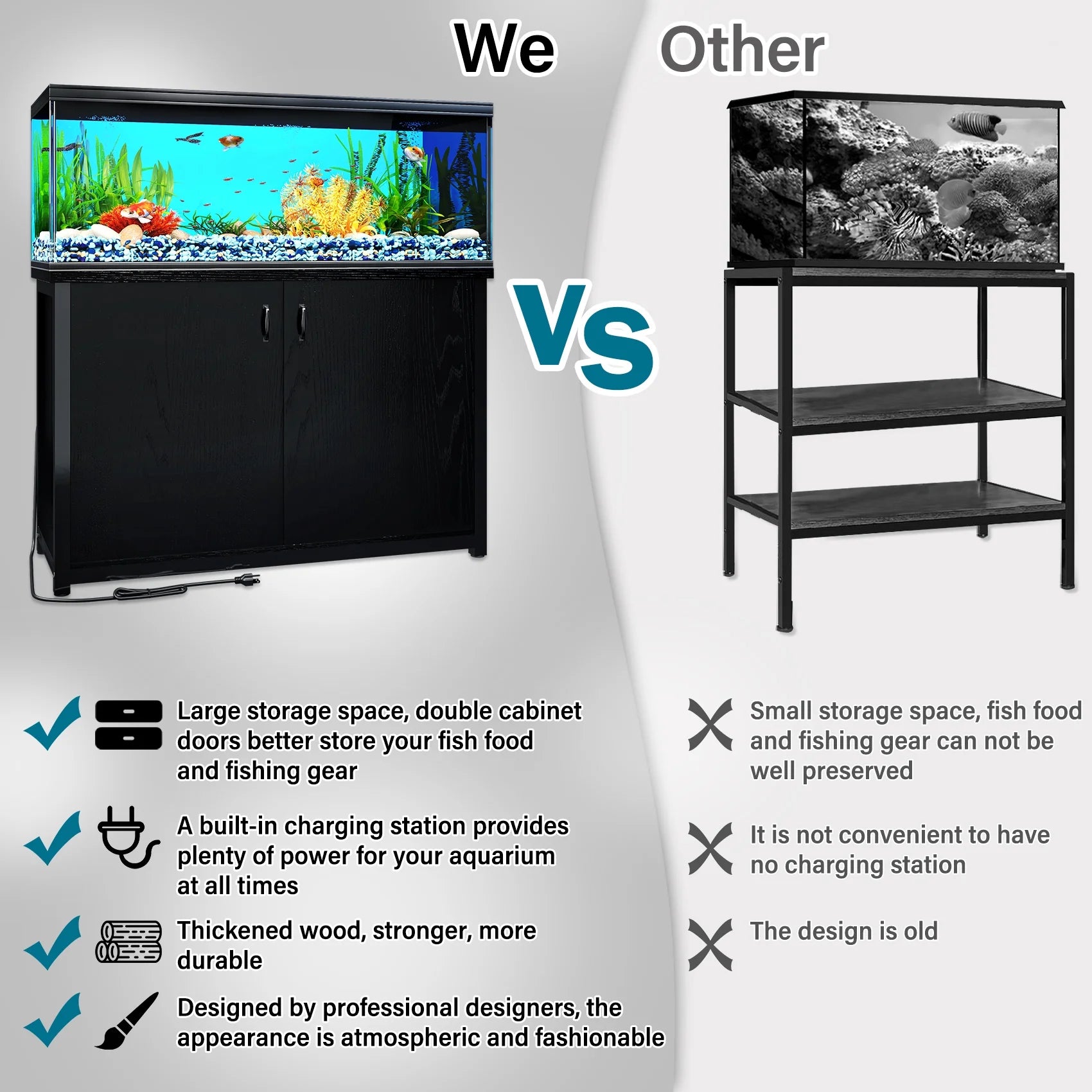 55-75 Gallon Aquarium Stand with Cabinet and Charging Station G9277