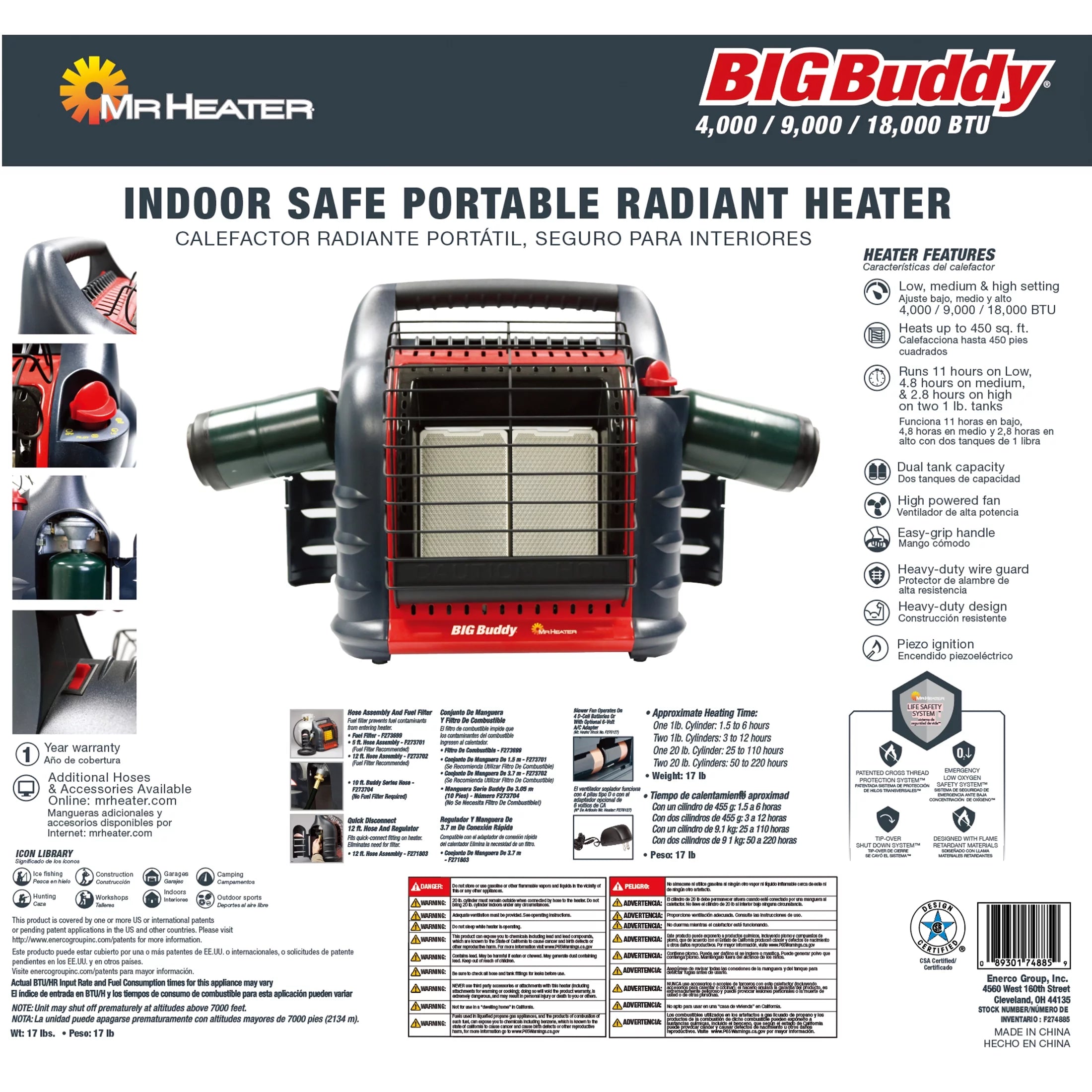 Portable LP Gas Heater, 3 Heat Settings T824