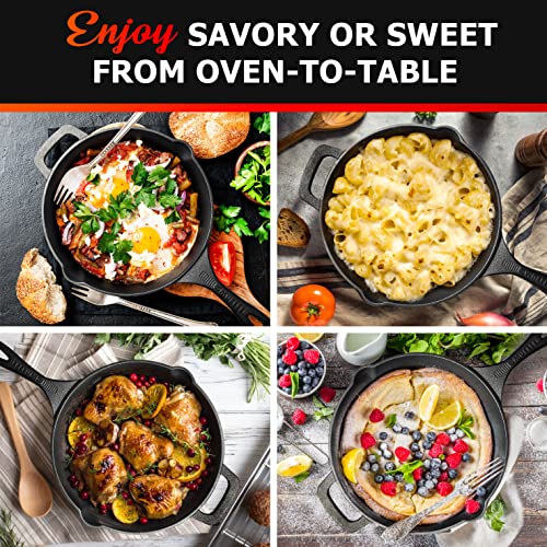 Pre-Seasoned Heavy-Duty Cast Iron Skillet 10-inch with Dual Handles E344013