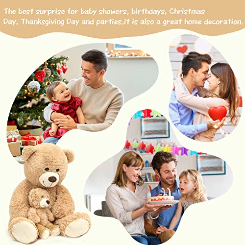 Giant 4 Feet Teddy Bear Stuffed Animal with Baby Bear Plush, Brown O98124