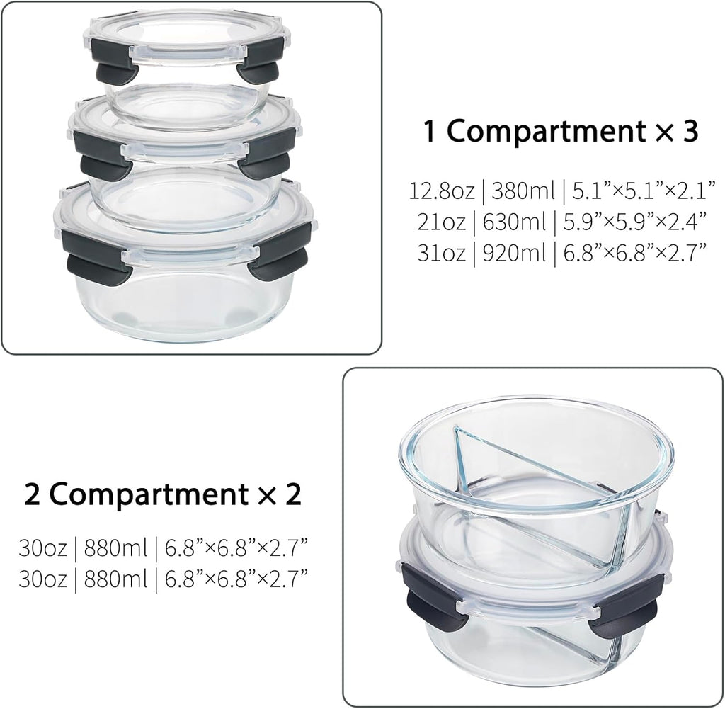 Glass Food Storage Container with Lid, 2 Compartment Meal Prep, Airtight G175185