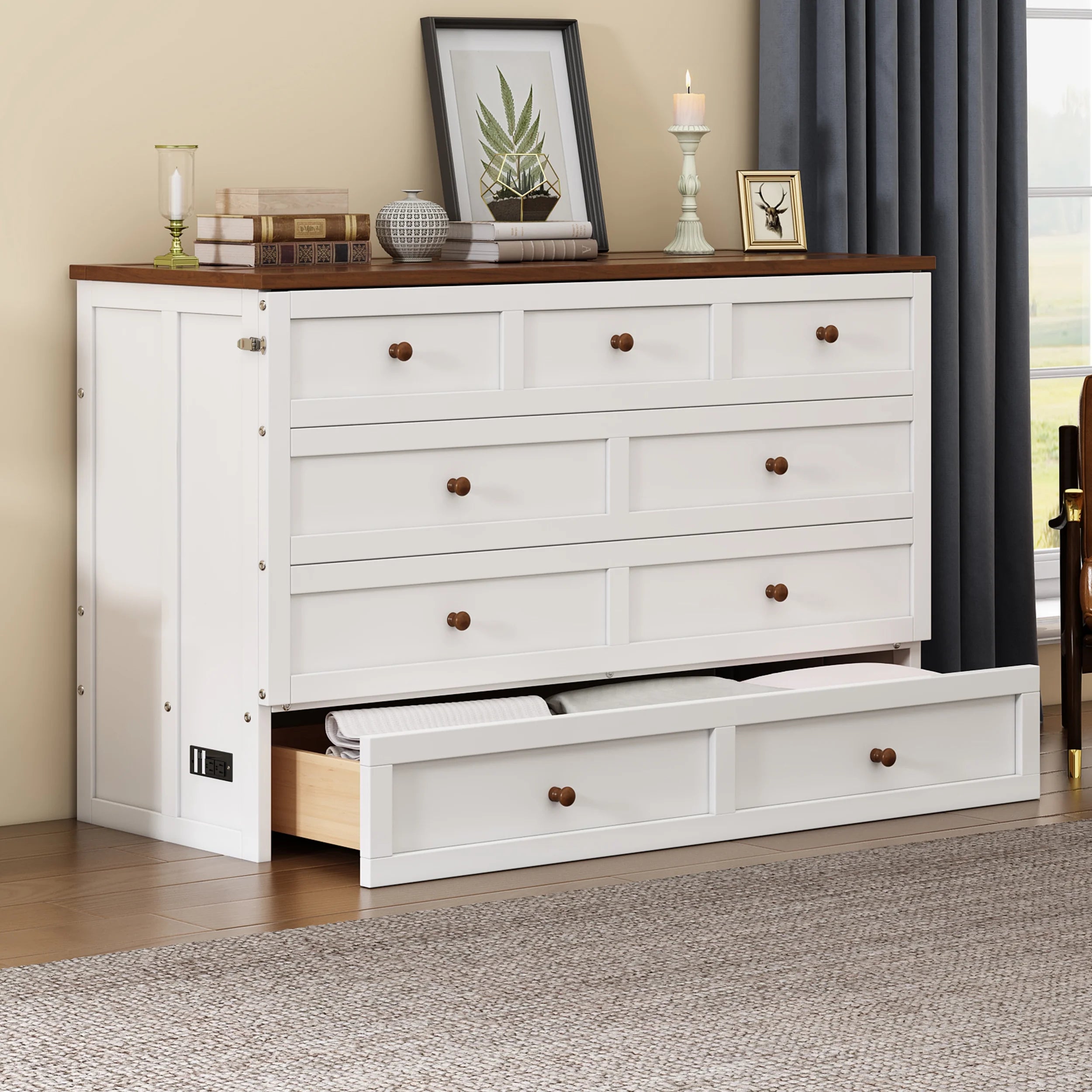 Murphy Bed Queen with Storage Drawer and Charging Station J431562