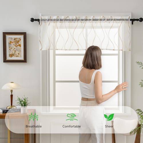 Sheer Voile Curtain Valance for Window, 52 x 18 Inches, White N9257