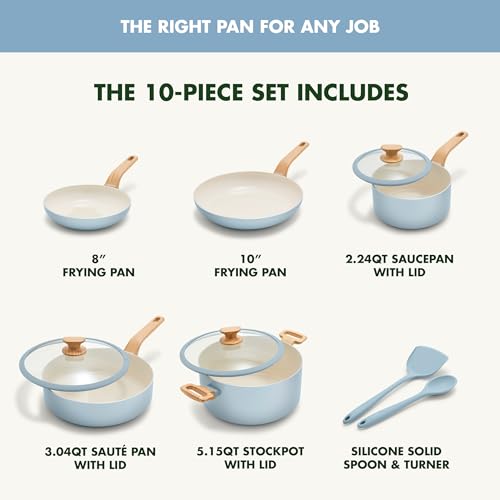 10 Piece Cookware Pots and Pans Set, Ceramic Nonstick, Induction O344285