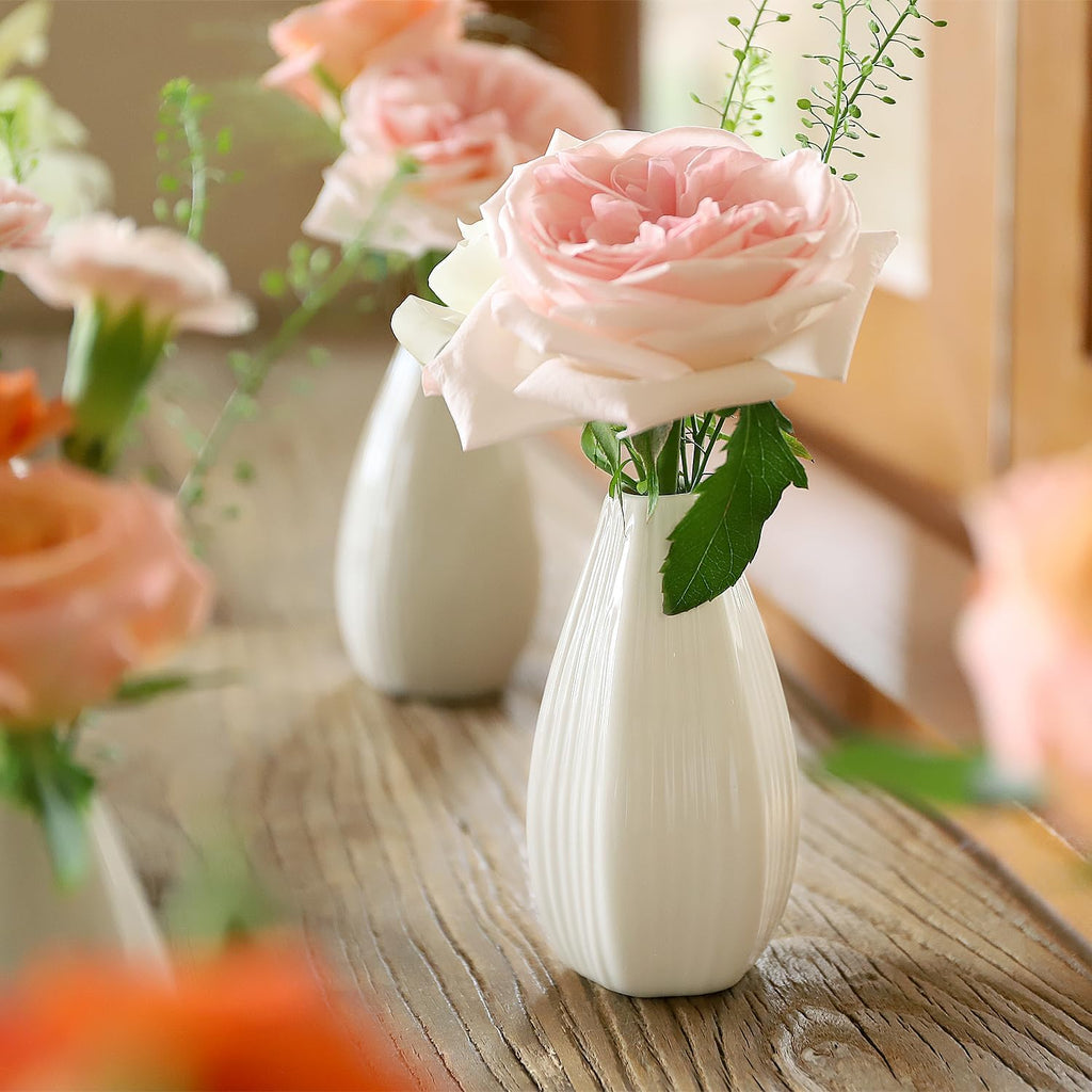 Mini Ceramic Vase Set of 10, 4 Inch White Bud Vases for Table Decor K6782
