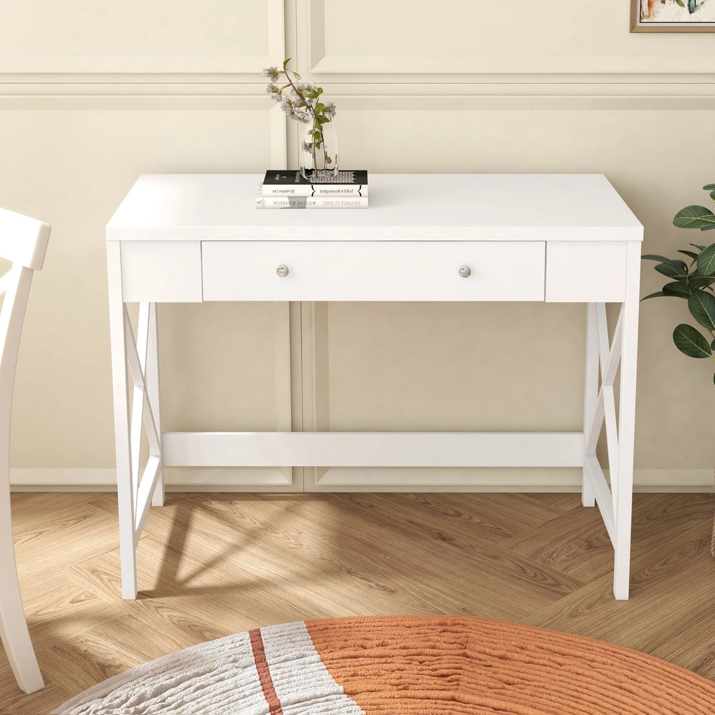White Work Study Table with Storage Drawer E5741