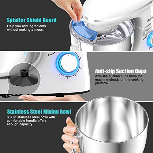 Stand Mixer, 660W Electric Kitchen Mixer with 6-Speed Control, 6.3-Quart Stainless Steel Bowl I76860