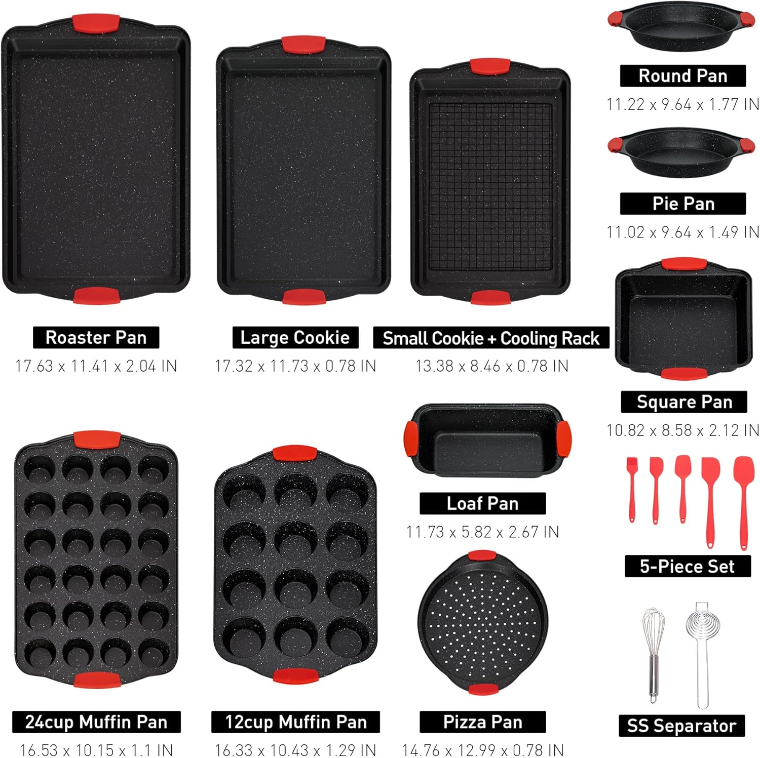 Nonstick Carbon Steel Baking Pans Set, 18-Piece Stackable Bakeware Y198