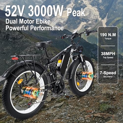 3000W Fat-Tire Electric Bike for Adults, Dual Motor, Full Suspension, 24 Inch U9900