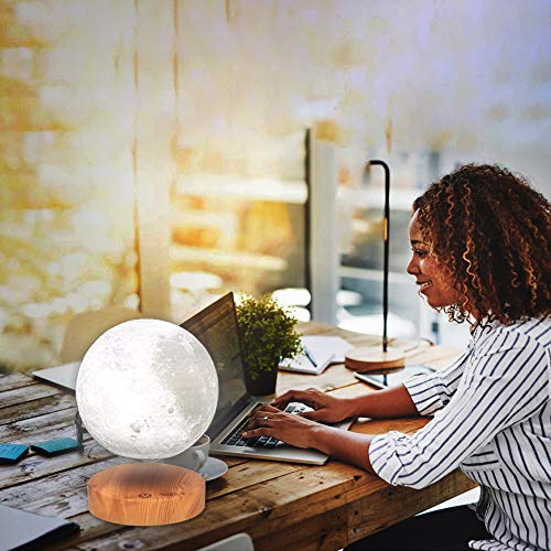 Levitating Moon Lamp, Floating and Spinning with 3D Printed LED Light, 3 Colors, Room Decor R1578
