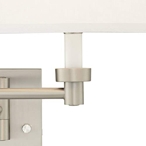 Swing Arm Wall Lamp Brushed Nickel Plug-in Dimmable White Linen Shade W8027