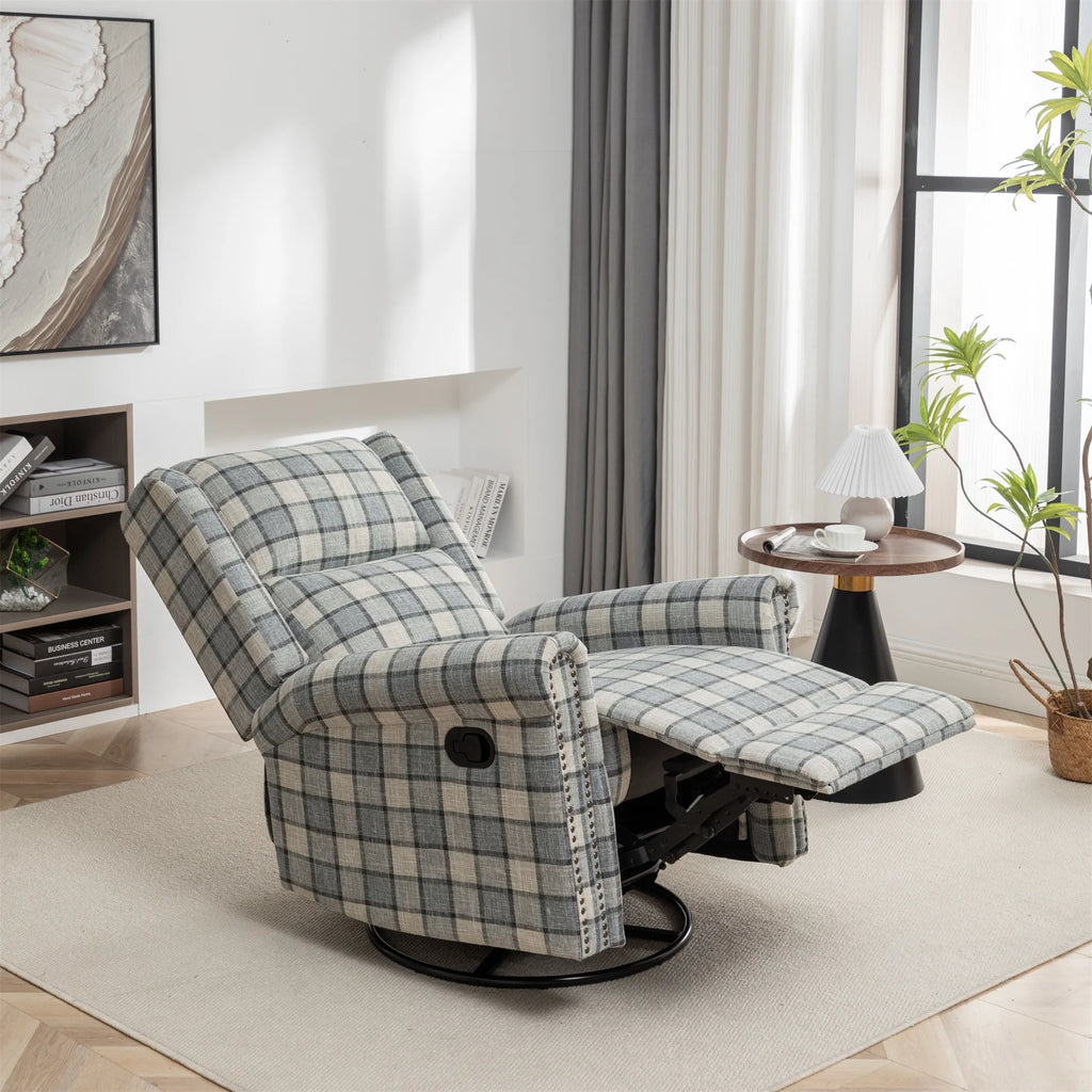Swivel Rocker Recliner Chair with Padded Seat, 360 Degree Glider for Living Room Y980420