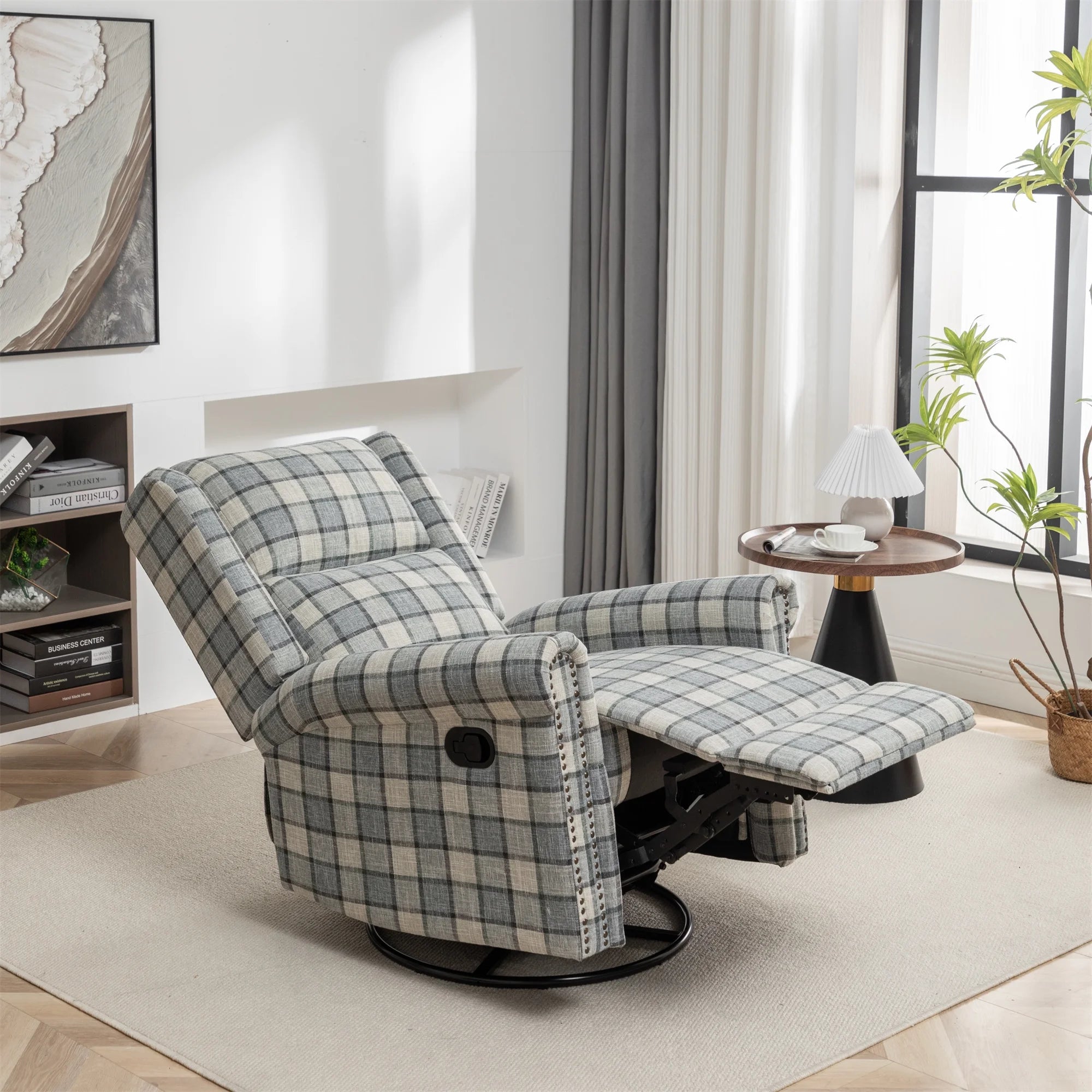 Swivel Rocker Recliner Chair with Padded Seat, 360 Degree Glider for Living Room Y980420