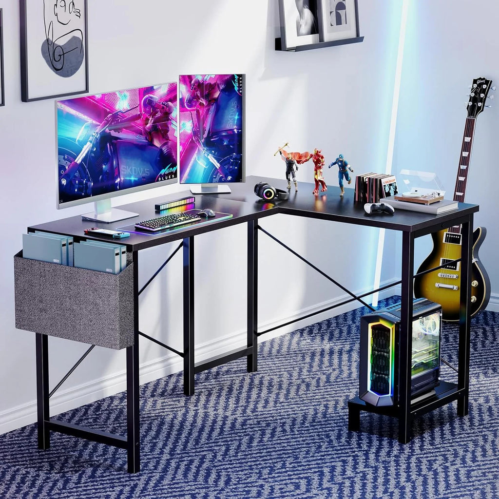 L Shaped Computer Desk 50 Inch Corner Desk with Wooden Desktop CPU Stand Q24057