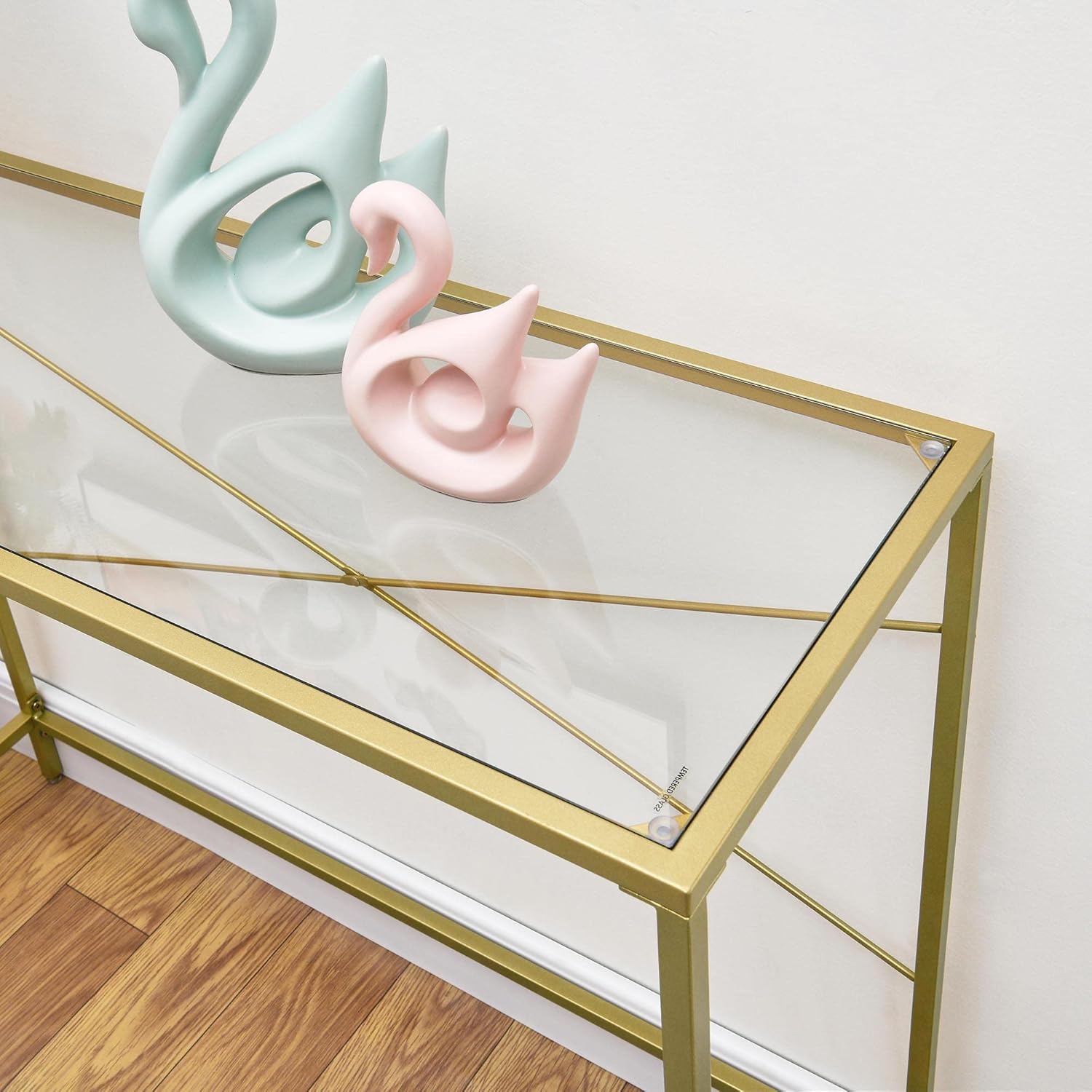 Console Table with Tempered Glass Top, Narrow Metal Frame for Hallway, Living Room, Office R788