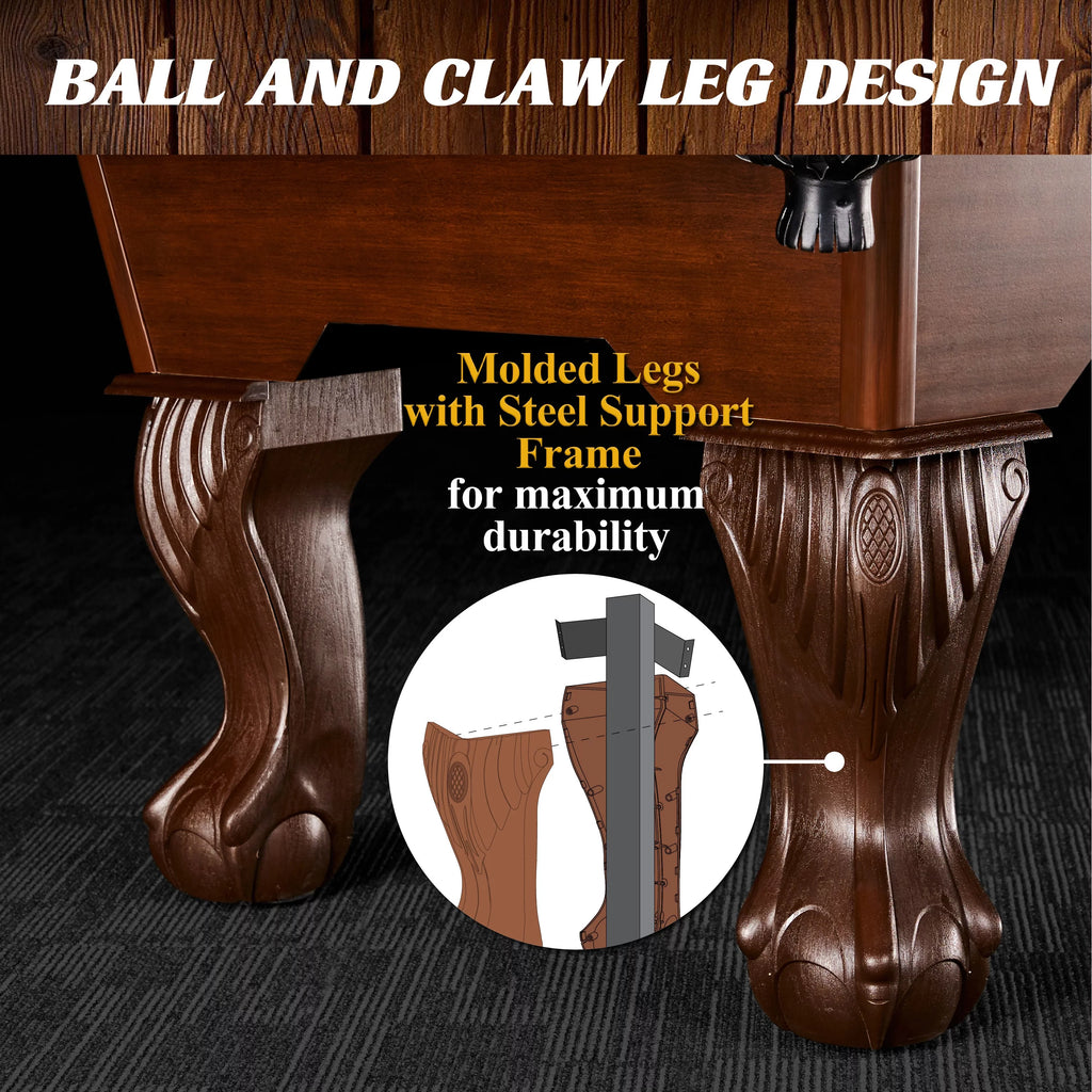 90" Ball and Claw Leg Pool Table with Cue Rack and Dartboard Set, Green Y964639