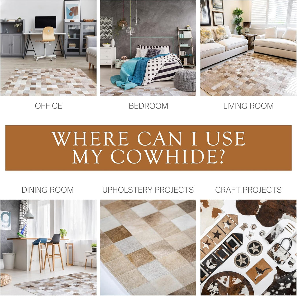 Patchwork Cowhide Rug - Taupe-Champagne, Mosaic Design, Medium 4x6 Ft. W715