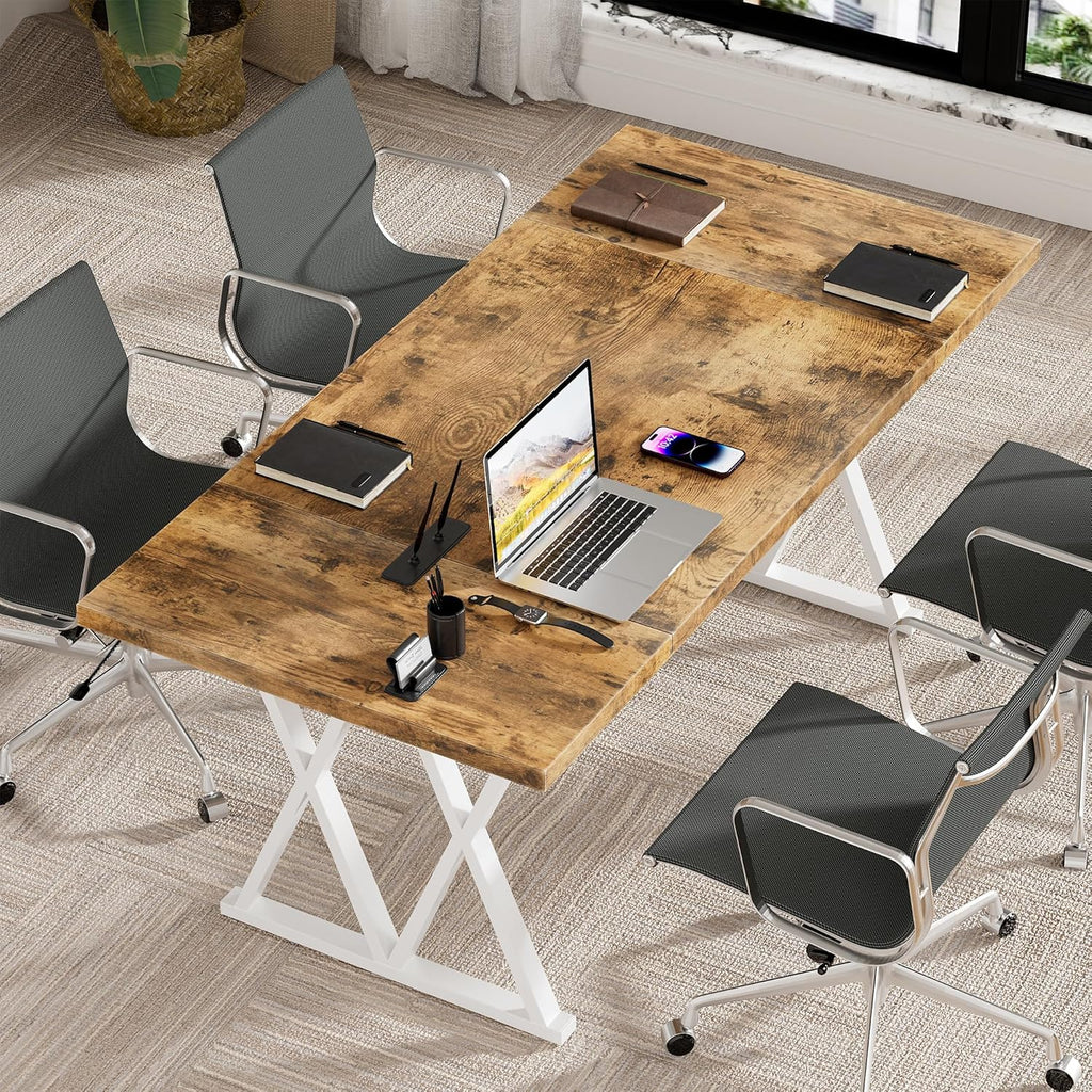 Large Executive Desk with X-Shaped Metal Legs, Modern Office Workstation P96479