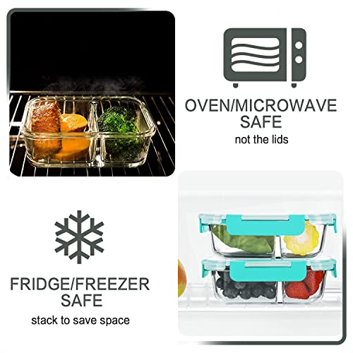 Glass Meal Prep Containers 2 Compartments with Lids E9679