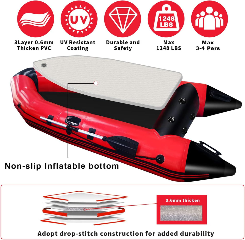 10 ft Inflatable Dinghy Boat for 4 Persons with Paddles, Pump, and Carry Bag C2387