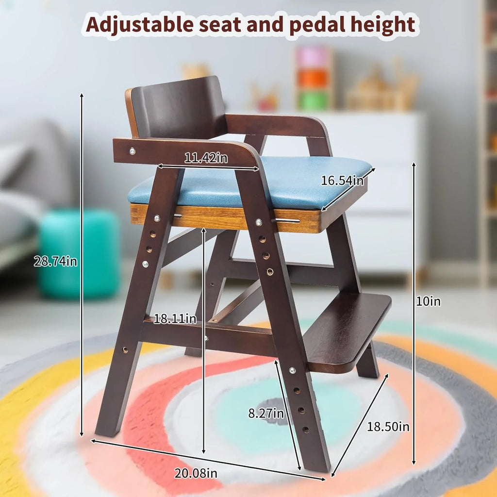 Wooden High Chair for Toddlers, Adjustable, with Waterproof Cushion H4186