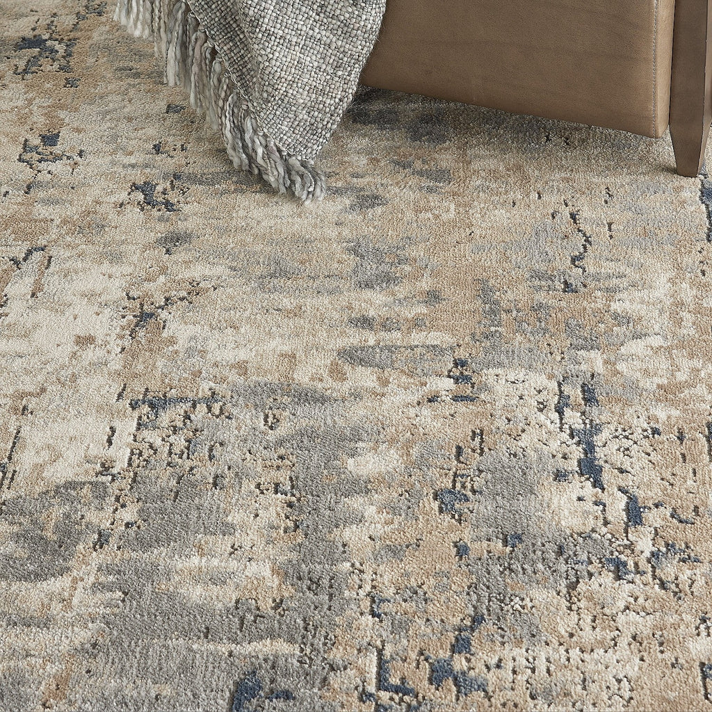 Abstract Distressed Beige/Grey Area Rug 10' x 14' O5213