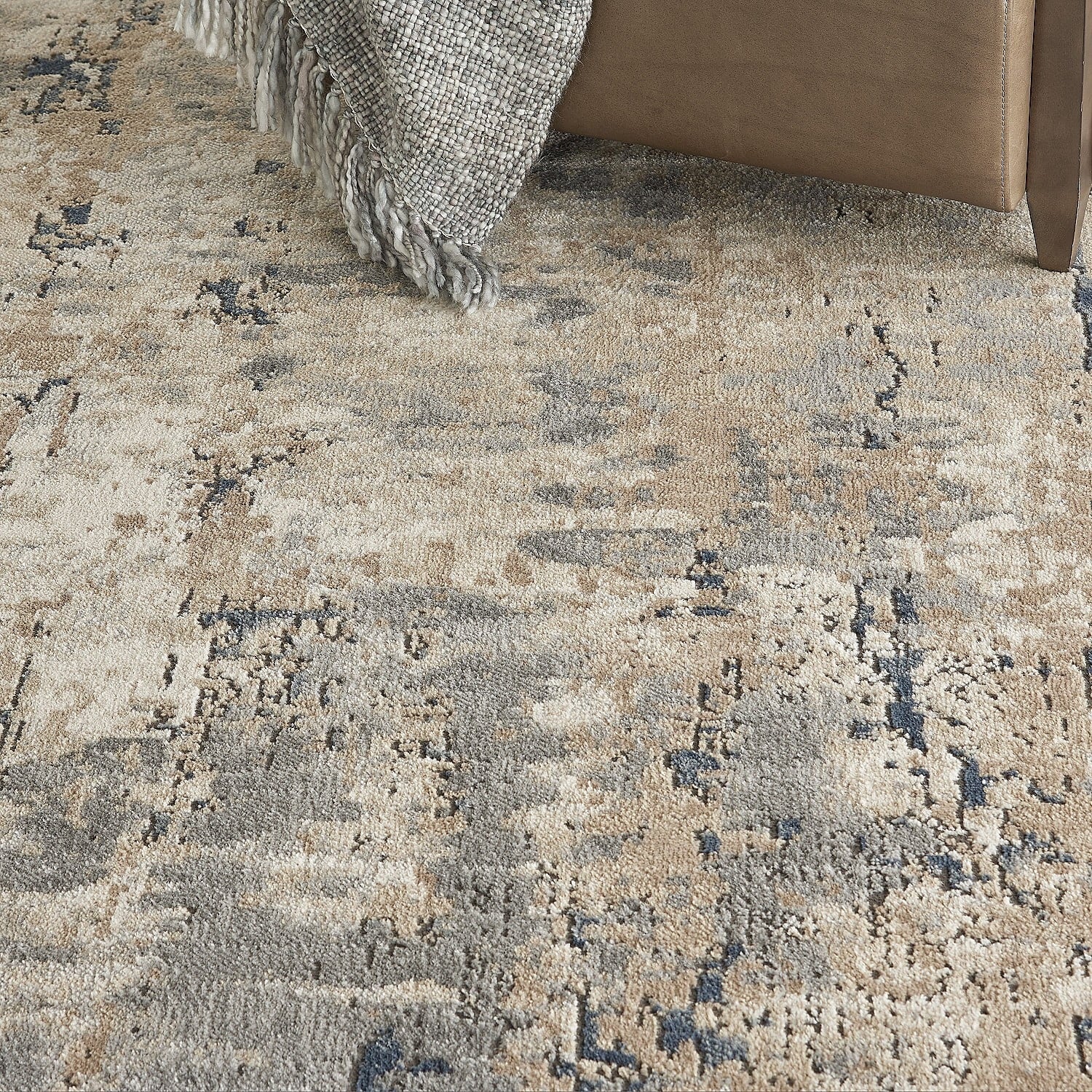 Abstract Distressed Beige/Grey Area Rug 10' x 14' O5213