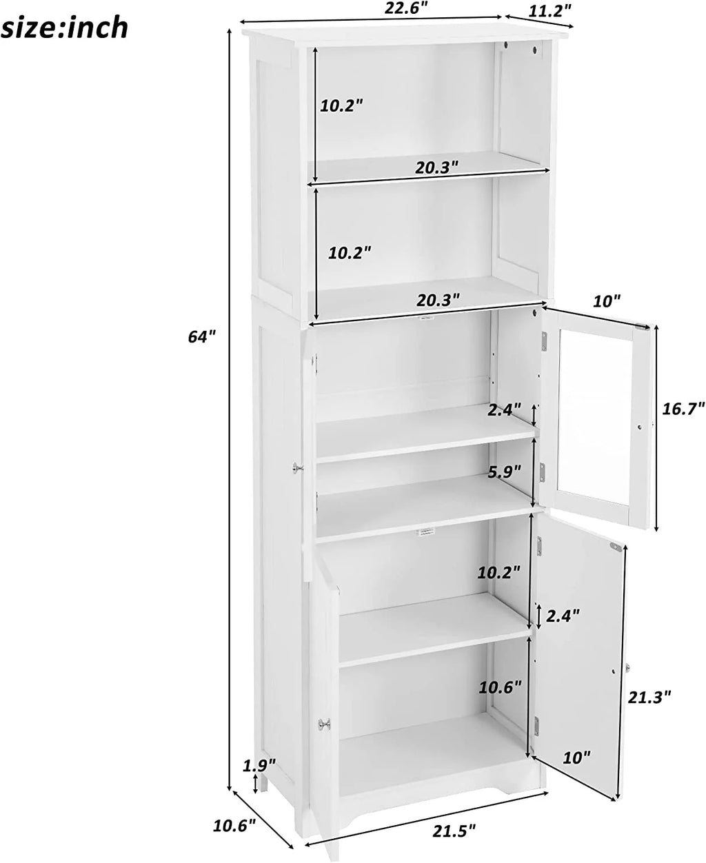 White Storage Cabinet with Glass Doors and Adjustable Shelves G37150