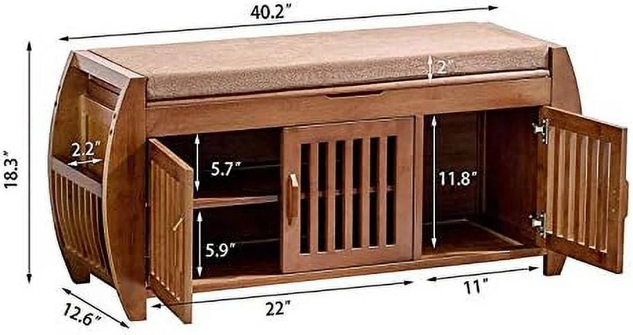 Bamboo Shoe Bench with Detachable Cushion and Hidden Compartment W371