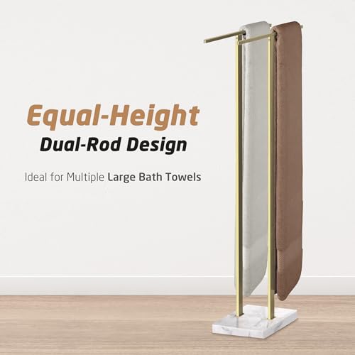 Standing Towel Rack for Bathroom with Marble Base, 2-Tier Floor Stand R43814