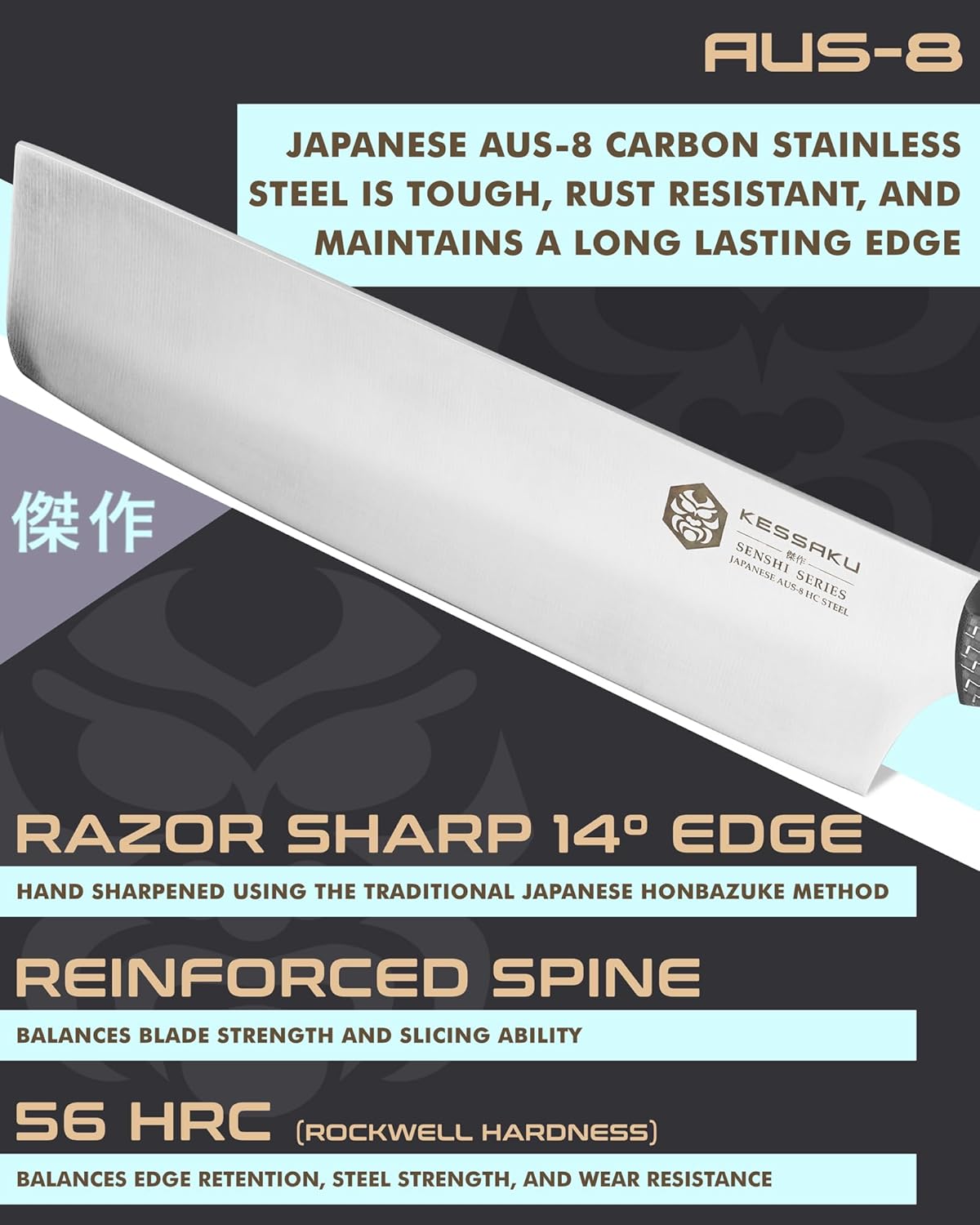 8-Inch Nakiri Vegetable Cleaver Knife with Carbon Fiber G10 Handle and Sheath Z59129