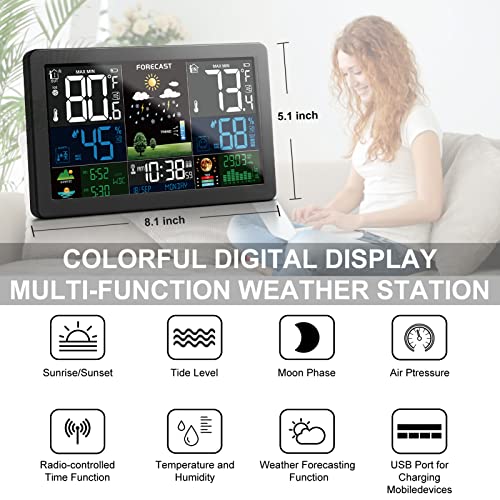 Wireless Indoor Outdoor Weather Station with Color Display and Humidity Monitor J703962