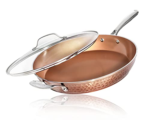 Hammered Copper Nonstick Frying Pan Set with Glass Lid, 3 Pieces D376259