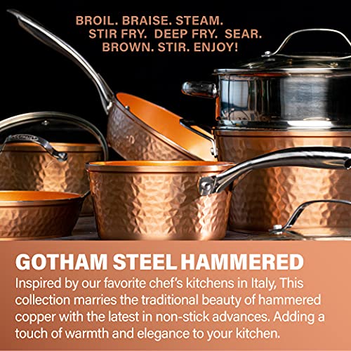 Hammered Copper Nonstick Frying Pan Set with Glass Lid, 3 Pieces D376259