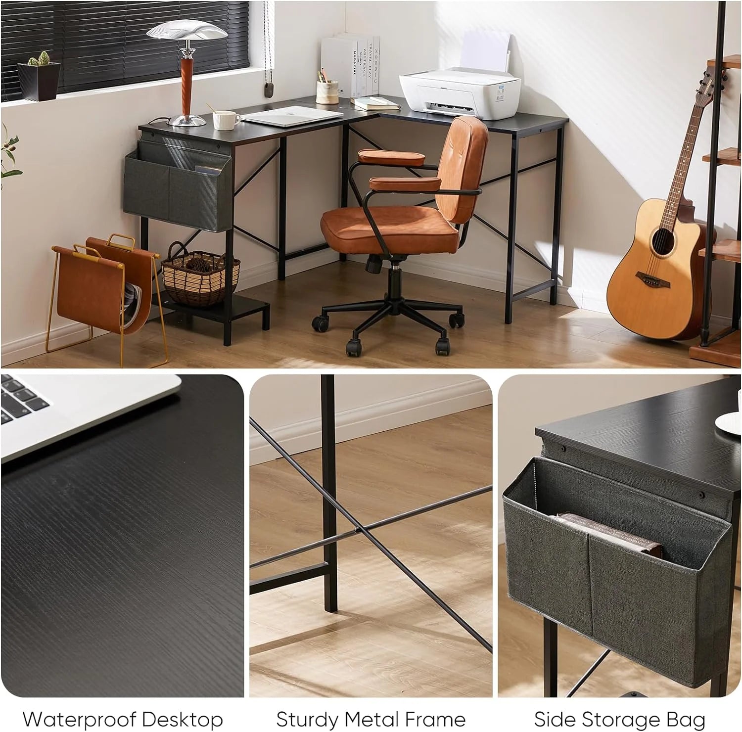 L Shaped Computer Desk 50 Inch Corner Desk with Wooden Desktop CPU Stand Q24057