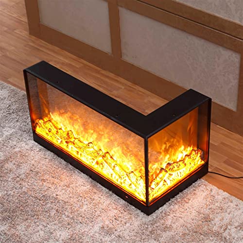 L-shaped Corner Electric Fireplace with 3D Flame Remote Control C8275