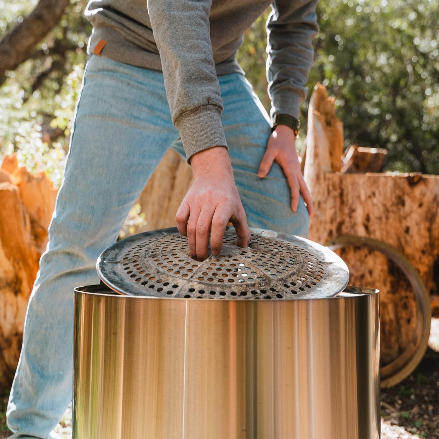Smokeless Wood Burning Fire Pit with Removable Ash Pan, Portable Outdoor Camping Fireplace L964