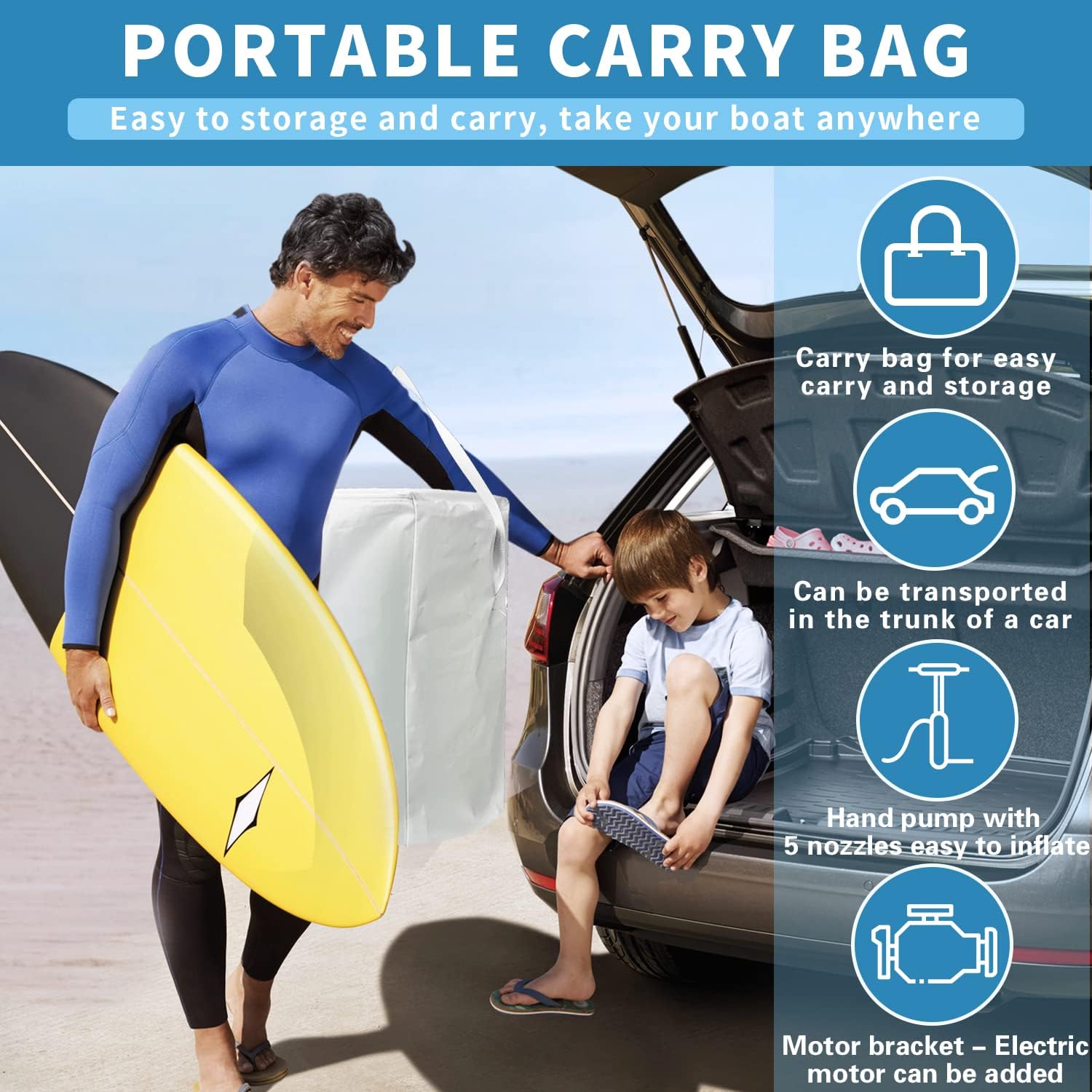 10 ft Inflatable Dinghy Boat for 4 Persons with Paddles, Pump, and Carry Bag C2387