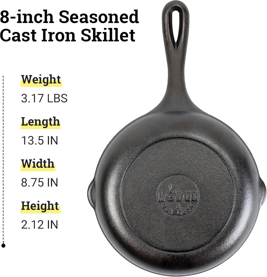 Cast Iron Skillet, Pre-seasoned - 8 in Q978599