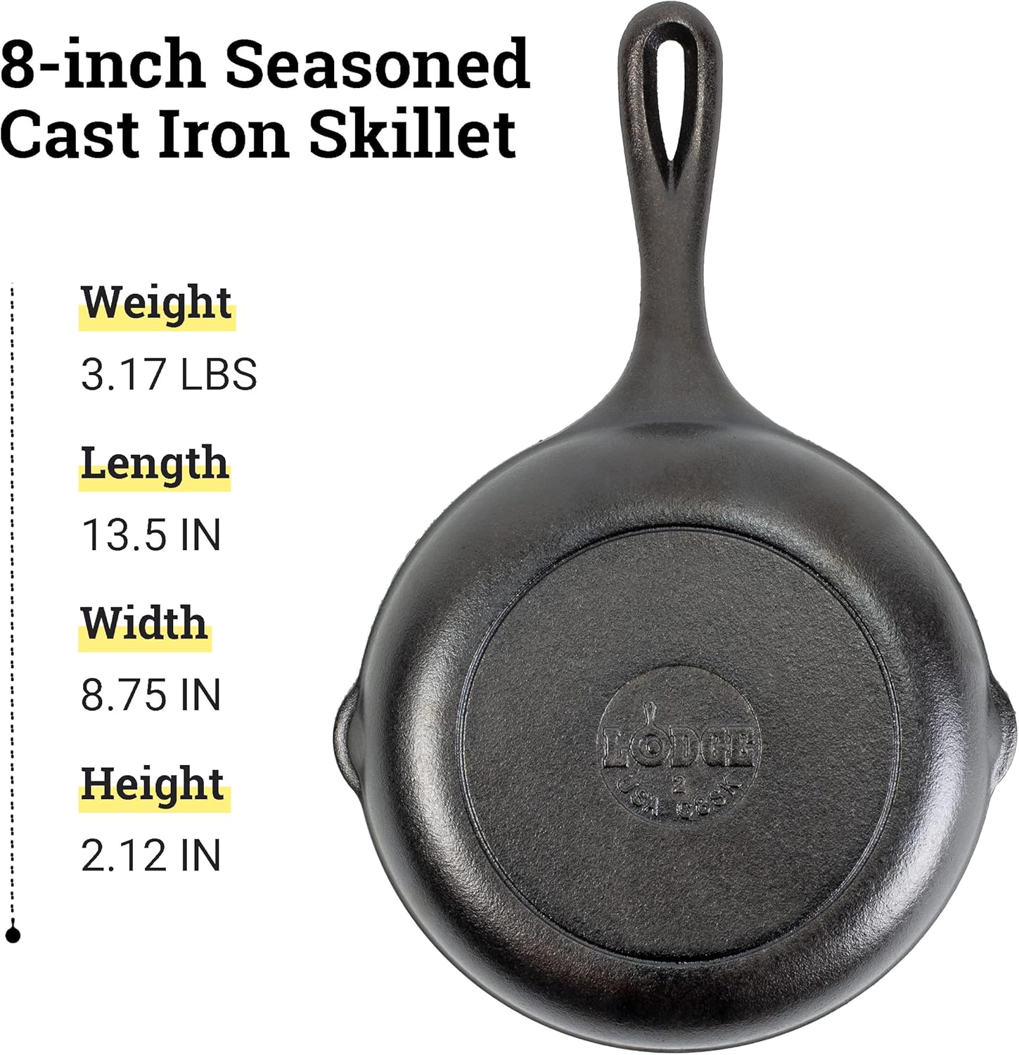Cast Iron Skillet, Pre-seasoned - 8 in Q978599