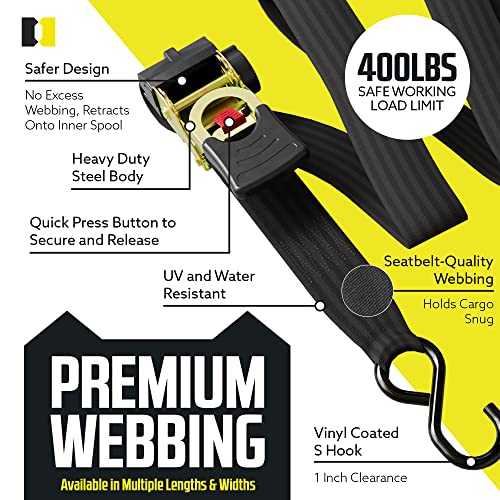 Retractable Ratchet Straps 2 Pack, 1 inch x 10 feet, Heavy Duty Tie Downs for Trailers, Vehicles, Boat A354
